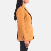 Brown Cowhide Nubuck Leather Blazer - Vista trasera con ajuste entallado en hombros y bajo impecable