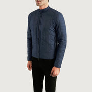 Navy Blue Nylon Winter Jacket - Vista trasera con ajuste entallado en hombros y bajo impecable