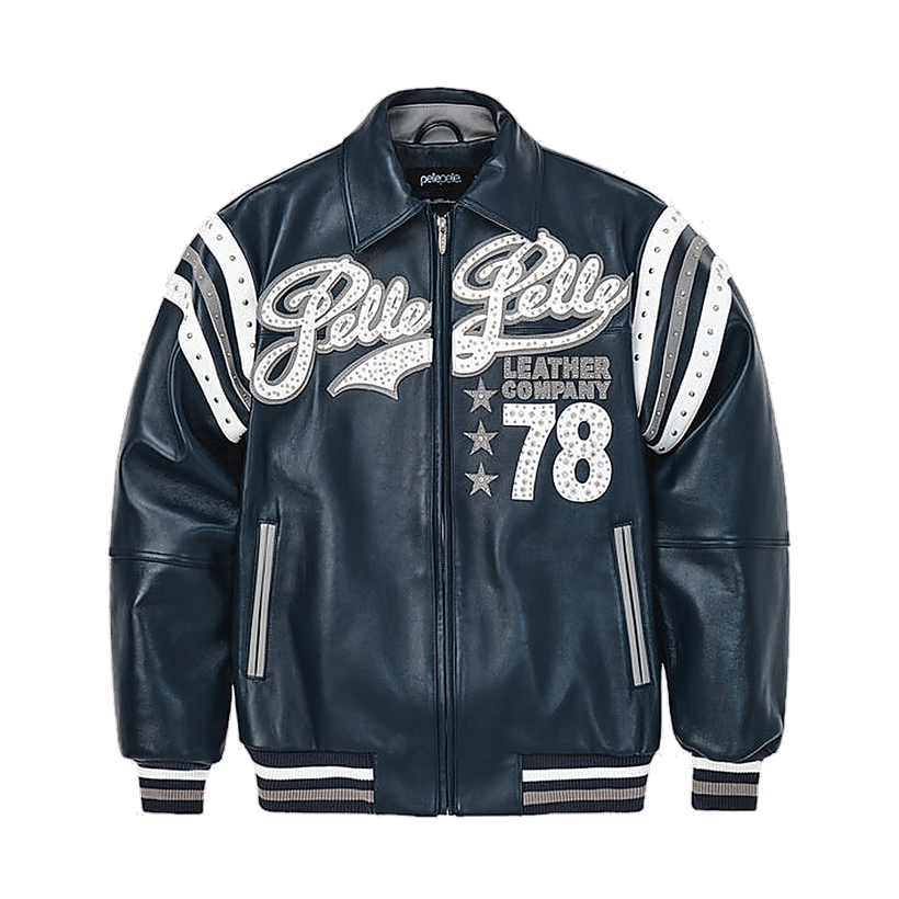 Encrusted Varsity Chaqueta de Cuero (Navy) para Mujer