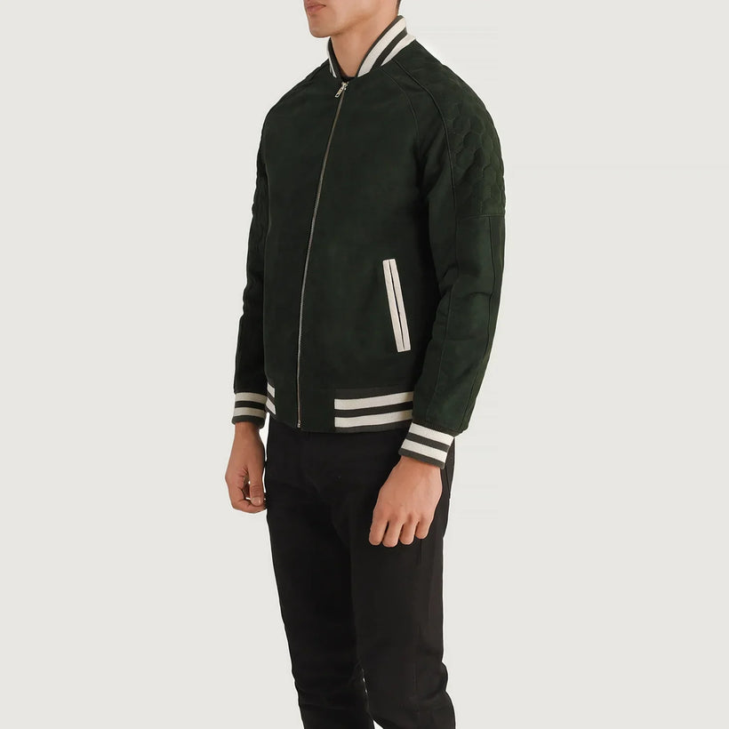 Pascal Verde Suede Varsity Chaqueta de Cuero para Hombre