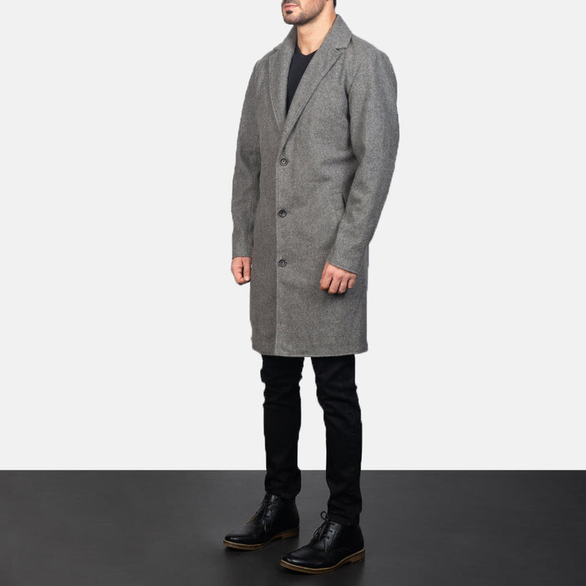 Petrillo Gris Wool Single Breasted Abrigo de Cuero para Hombre