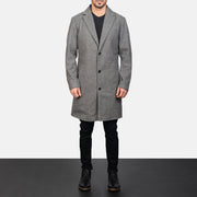 
Petrillo Gris Wool Single Breasted Abrigo de Cuero para Hombre - Vista lateral mostrando el corte ergonómico de mangas