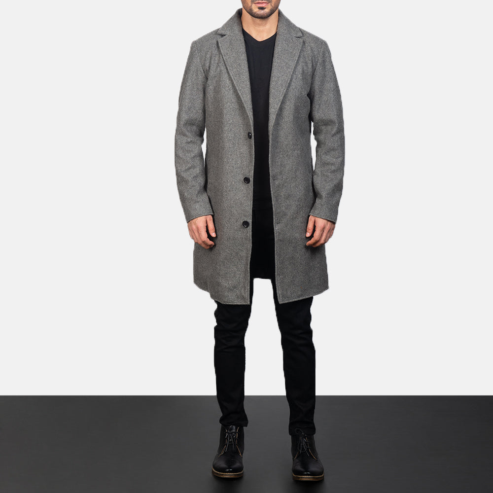 
Vista de detalle of Notch & Button Hardware on Petrillo Gris Wool Single Breasted Abrigo de Cuero para Hombre