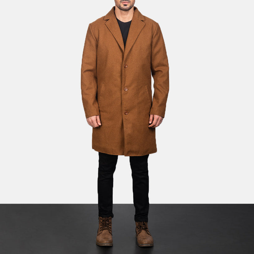 Petrillo Khaki Wool Single Breasted Abrigo de Cuero para Hombre