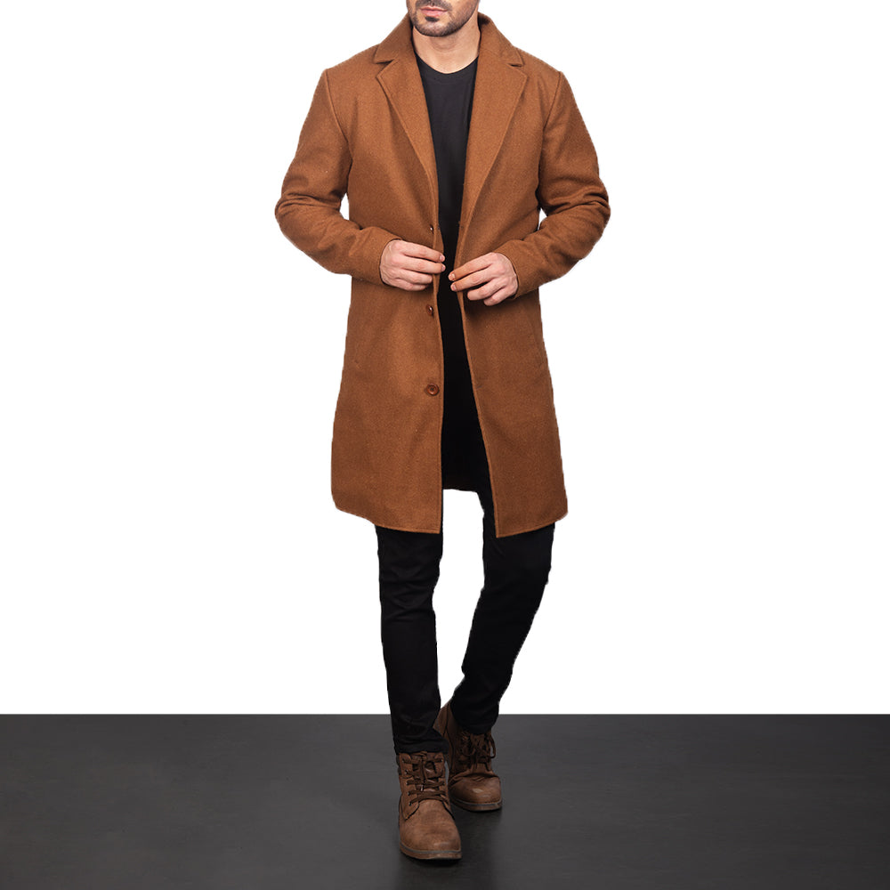 
Khaki Synthetic Wool Trench Coat - Vista posterior con hombros definidos y bajo impecable