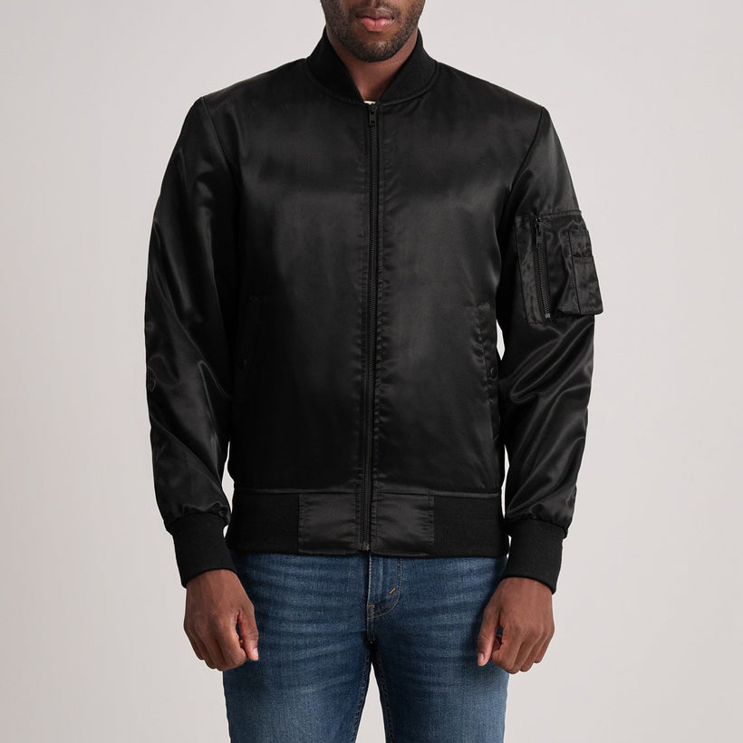 Quinton MA-1 Negro Cazadora Bomber de Cuero para Hombre