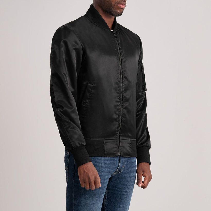 Quinton MA-1 Negro Cazadora Bomber de Cuero para Hombre