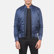 
Ramon Azul Chaqueta Bomber de Cuero para Hombre in Blue Nylon - Vista frontal y silueta entallada | Comprar online