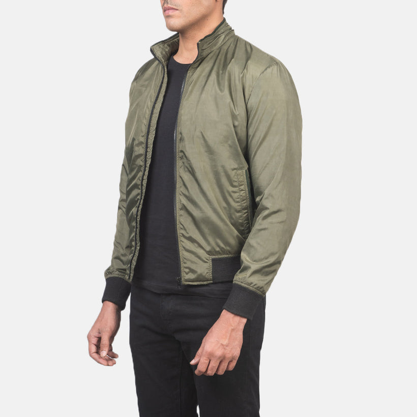 Ramon Verde Cazadora Bomber de Cuero para Hombre
