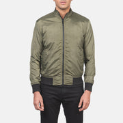 
Vista de detalle of Band & Zipper with wind flap Hardware on Ramon Verde Chaqueta Bomber de Cuero para Hombre