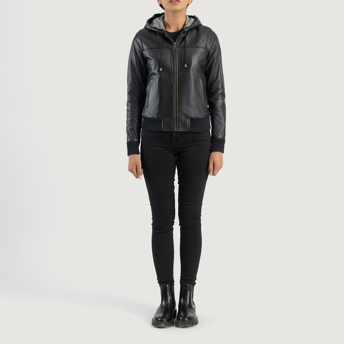 
Rebella Hooded Chaqueta Bomber de Cuero para Mujer – alternate product view 3