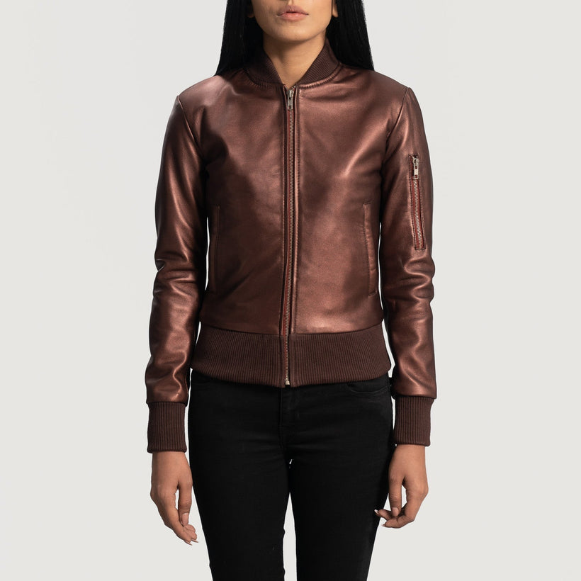 Reida Granate Cazadora Bomber de Cuero para Mujer