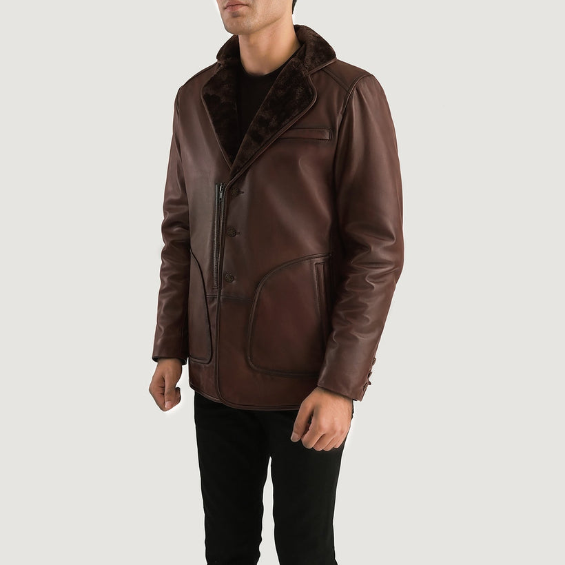 Rocky Marrón Fur Abrigo de Cuero para Hombre
