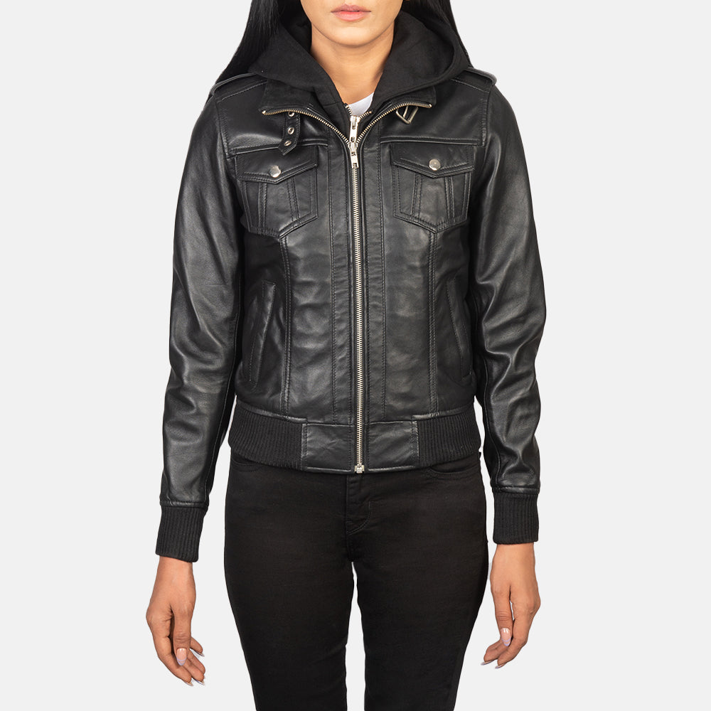 
Roslyn Hooded Chaqueta Bomber de Cuero para Mujer – alternate product view 4