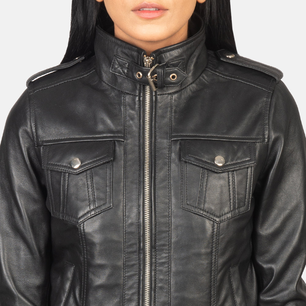 
Roslyn Hooded Chaqueta Bomber de Cuero para Mujer – alternate product view 6