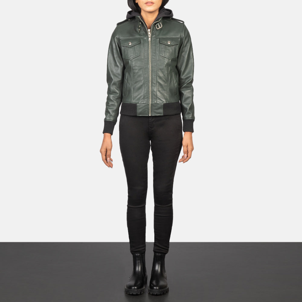 
Roslyn Hooded Chaqueta Bomber de Cuero para Mujer – alternate product view 3