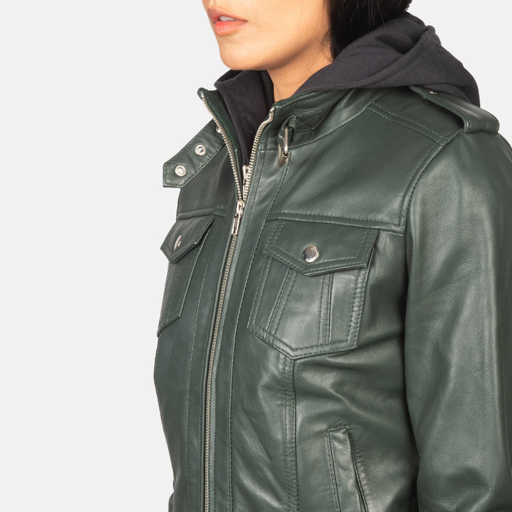 
Roslyn Hooded Chaqueta Bomber de Cuero para Mujer – alternate product view 6