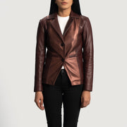 
Ruby Metallic Granate Blazer de Cuero de Cuero para Mujer in Maroon Sheepskin Leather - Vista frontal y silueta entallada | Comprar online
