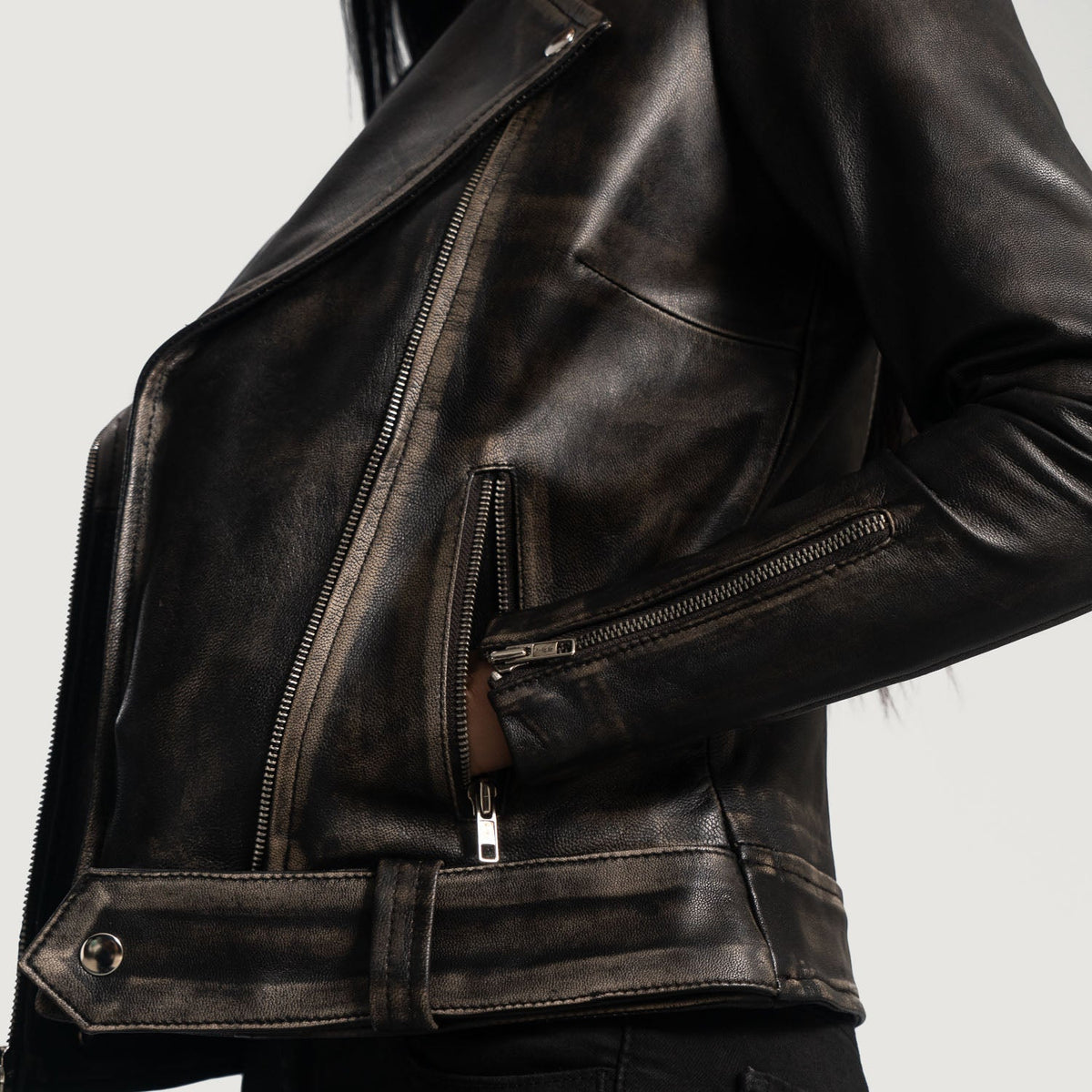 Rumy Granate Chaqueta Biker de Cuero para Mujer – Vista alternativa del producto 6