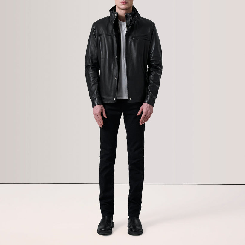 Sean Negro Leather Classic Chaqueta de Cuero para Hombre