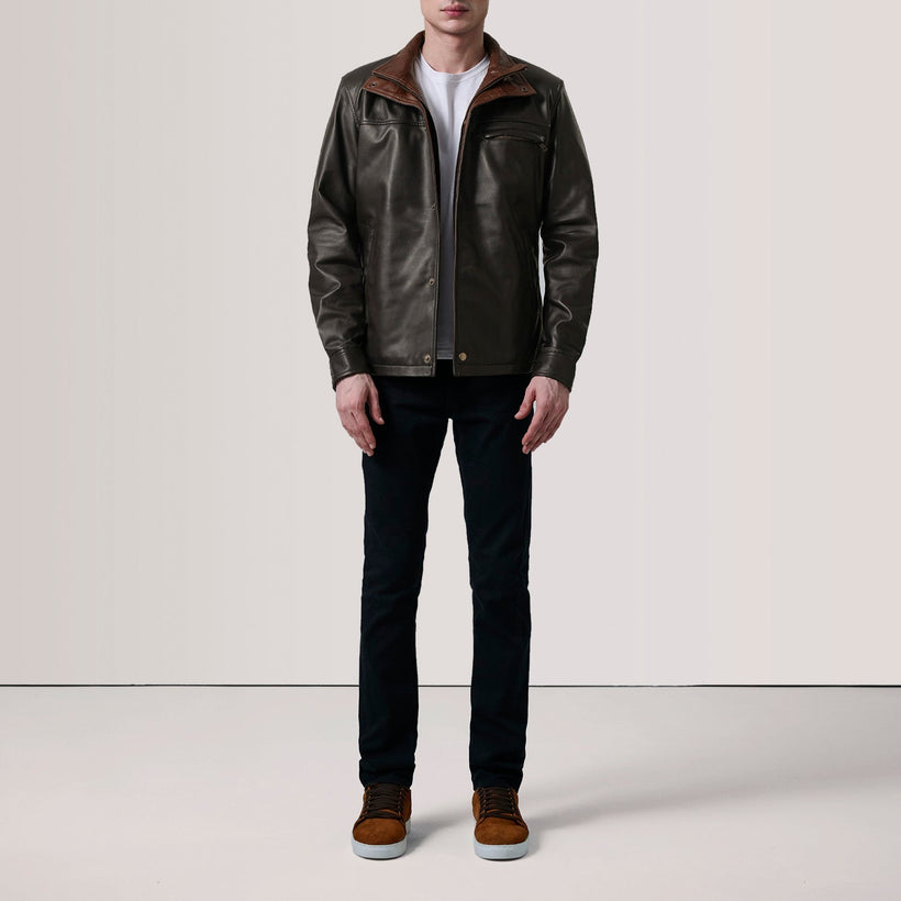 Sean Marrón Leather Classic Chaqueta de Cuero para Hombre