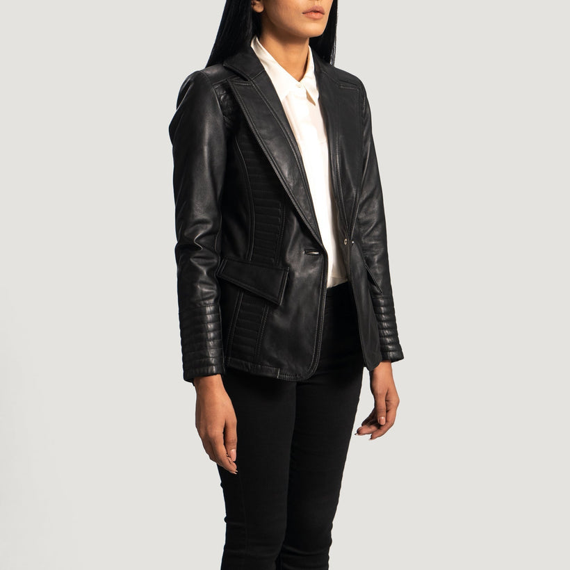 Selina Negro Blazer de Cuero de Cuero para Mujer