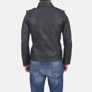 Sergeant Negro Chaqueta de Cuero para Hombre - Vista de perfil lateral con corte ergonómico de manga