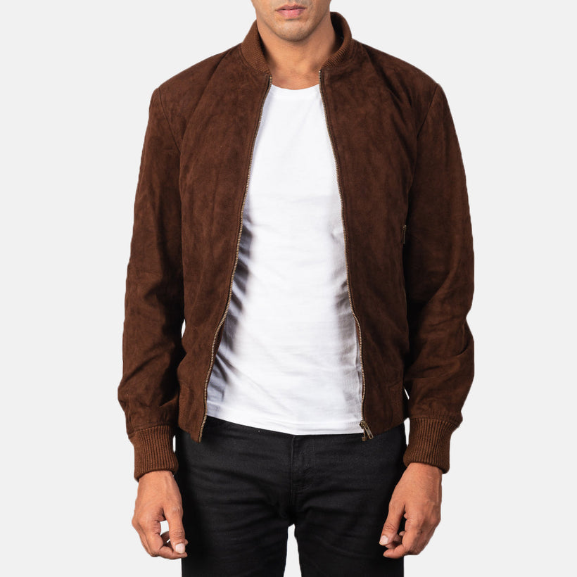 Shane Mocha Suede Cazadora Bomber de Cuero para Hombre