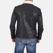 
Snow Cole Negro Chaqueta de Cuero para Hombre - Vista lateral mostrando el corte ergonómico de mangas