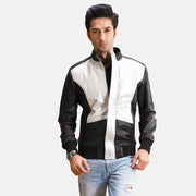 Spade Silver Negro Cazadora Bomber de Cuero para Hombre in Black Sheepskin Leather - Vista frontal y silueta a medida | Comprar online