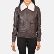 Detalle de cerca of Shirt with Removable Collar &amp; Zipper Hardware on Women's Stella G-1 Maroon Leather Bomber Jacket