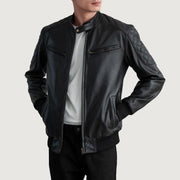 Men's Sven Mocha Suede Bomber Jacket - Vista de perfil lateral con corte ergonómico de manga