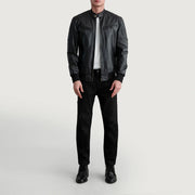 Detalle de cerca of Band with Snap Button &amp; Zipper Hardware on Men's Sven Mocha Suede Bomber Jacket