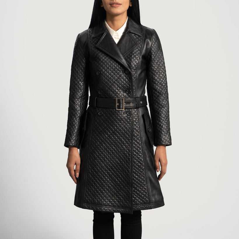 Sweet Susan Negro Trench de Cuero para Mujer