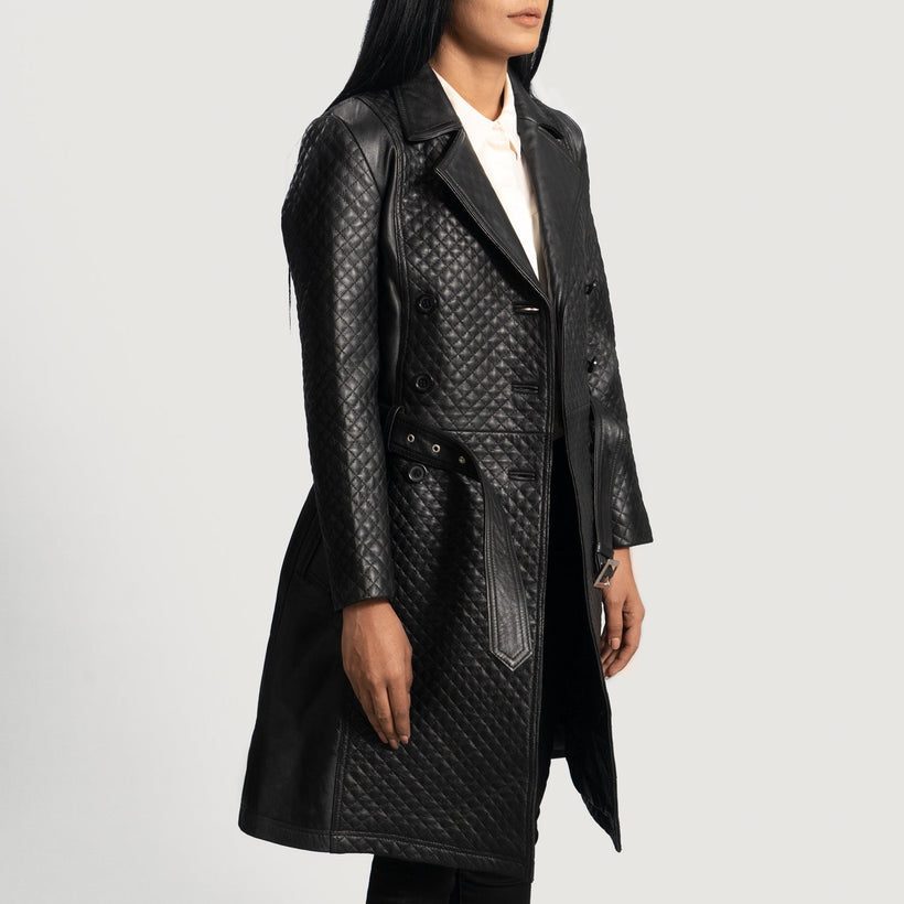 Sweet Susan Negro Trench de Cuero para Mujer