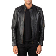 Men's Tea House Negro Chaqueta Biker de Cuero para Hombre in Black Sheepskin Leather - Vista frontal y silueta a medida | Comprar online