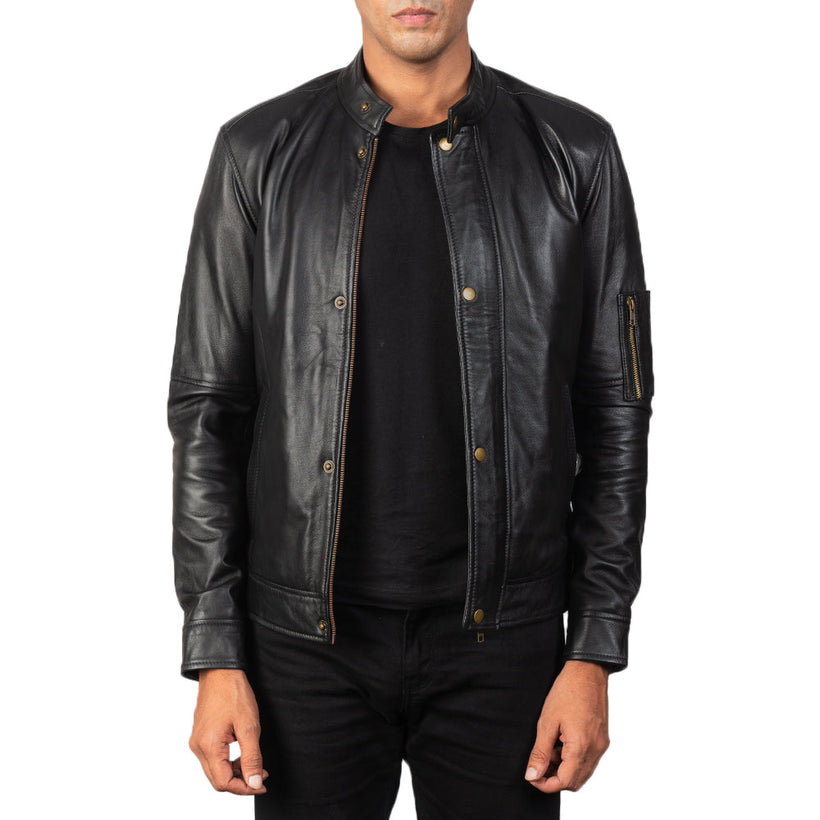 Tea House Negro Chaqueta Biker de Cuero para Hombre
