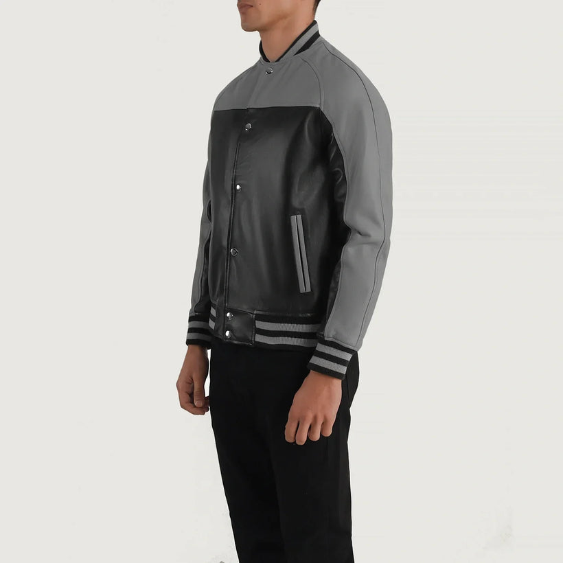 Terrance Negro Varsity Chaqueta de Cuero para Hombre