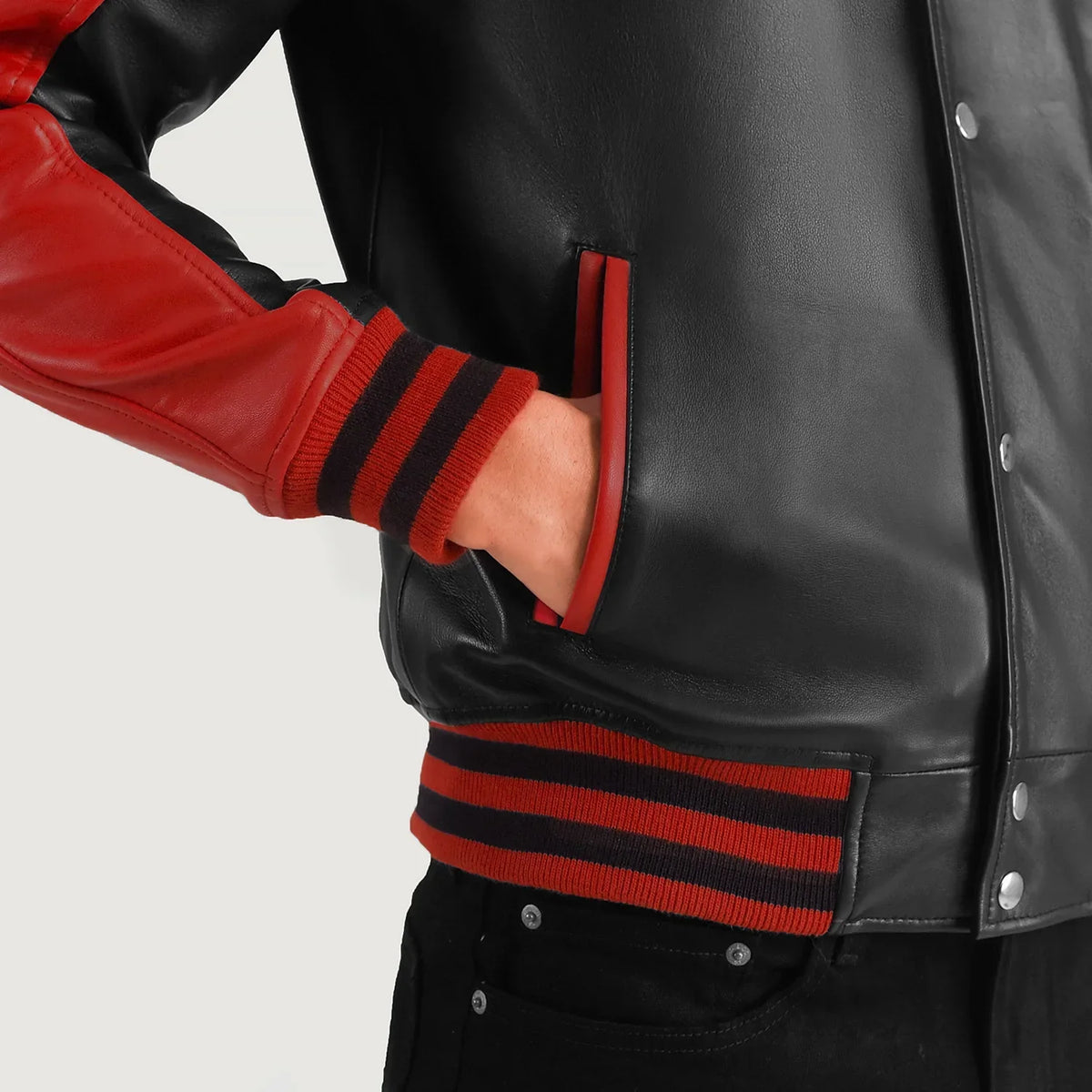 Terrance Negro Varsity Chaqueta de Cuero para Hombre – Vista alternativa del producto 6