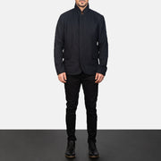 Men's Thomas Negro Wool Chaqueta de Cuero para Hombre - Vista de perfil lateral con corte ergonómico de manga