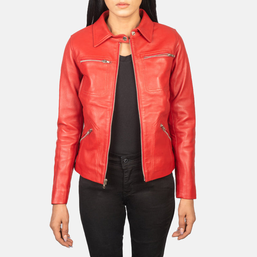 Tomachi Rojo Chaqueta de Cuero para Mujer