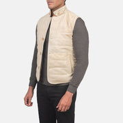 Off-White Goatskin Suede Leather Vest - Vista trasera con ajuste entallado en hombros y bajo impecable