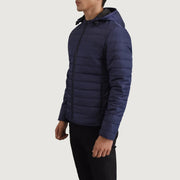 Blue Full-Grain Leather Hooded Jacket - Vista trasera con ajuste entallado en hombros y bajo impecable