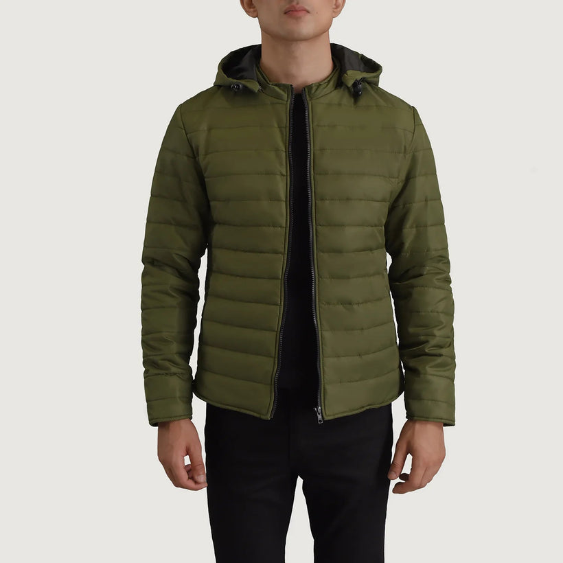 Tyler Verde Hooded Puffer Chaqueta de Cuero para Hombre