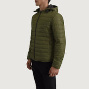 Green Full-Grain Leather Hooded Jacket - Vista trasera con ajuste entallado en hombros y bajo impecable