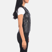 Black Goatskin Leather Biker Jacket - Vista trasera con ajuste entallado en hombros y bajo impecable
