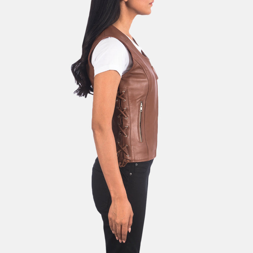 Vanda Marrón Leather Biker Vest para Mujer