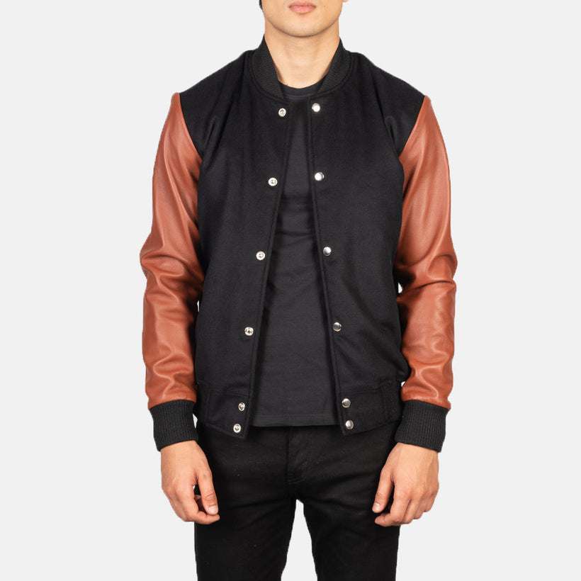 Vaxton Marrón & Negro Hybrid Varsity Chaqueta de Cuero para Hombre