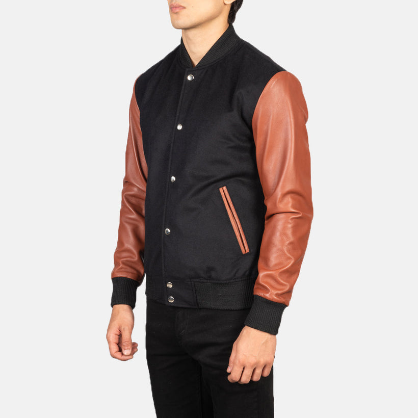 Vaxton Marrón & Negro Hybrid Varsity Chaqueta de Cuero para Hombre