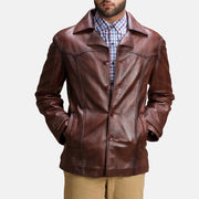 
Brown Sheepskin leather Coat - Vista posterior con hombros definidos y bajo impecable